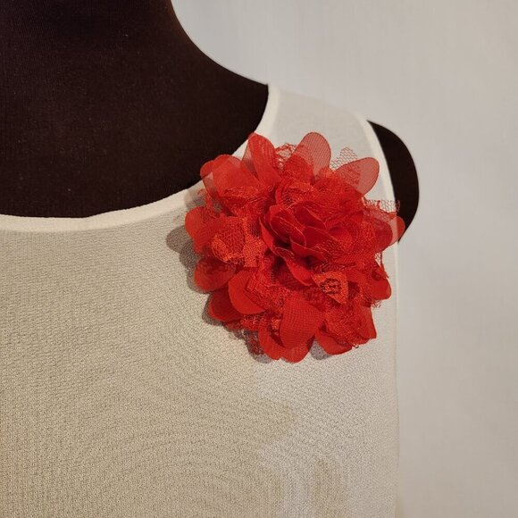 Hand Crafted Red Floral Brooch Lace Fabric Pin Flower Brooch - Picture 5 of 7